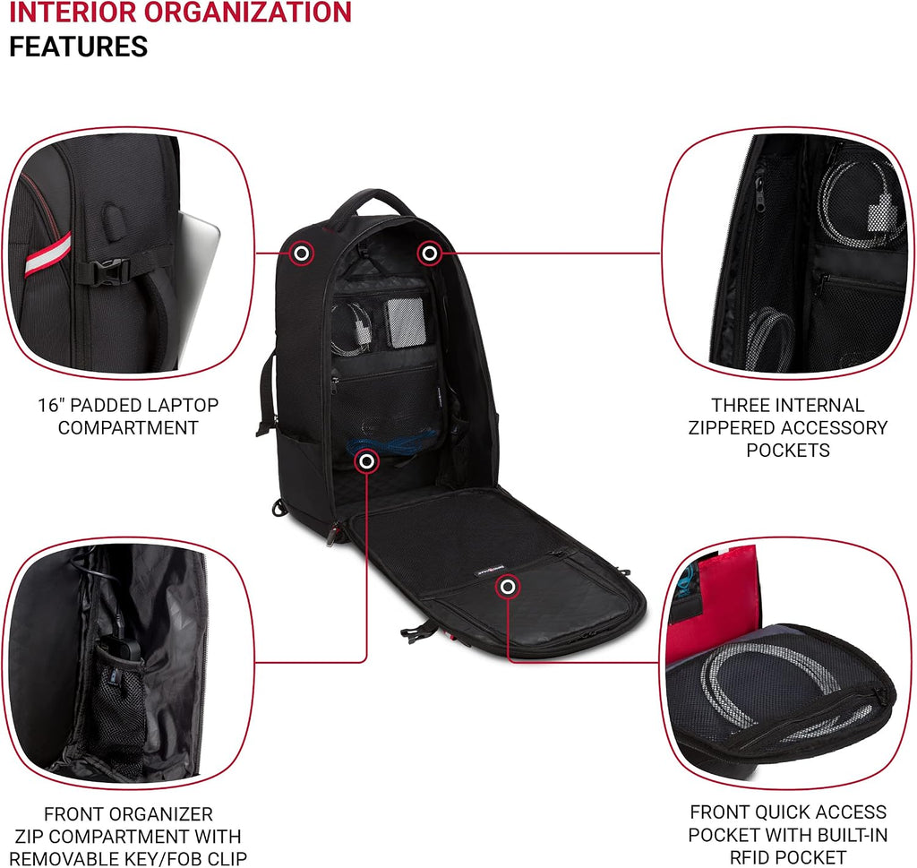 SwissGear 3766 Extra Large 48L Travel Backpack with USB Charging Port, Built-in RFID, Fits 16 Inch Laptop