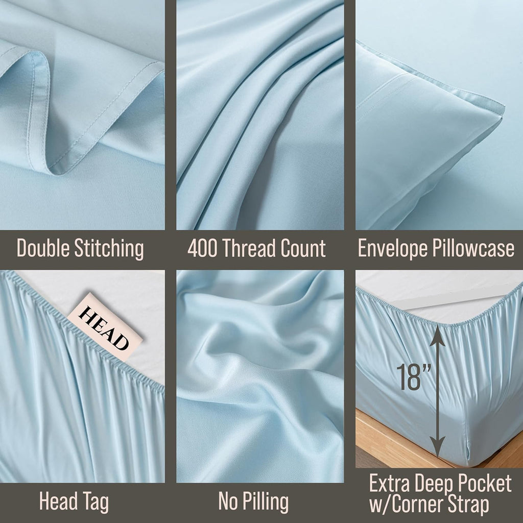 Bella Coterie Luxury Bamboo Viscose King Size Sheet Set | 100% Organically Grown | Ultra Soft | Cooling for Hot Sleepers | 18' Deep Pocket [Coastal Blue]