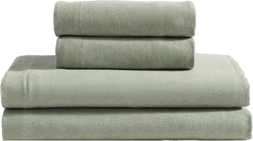 Calvin Klein - Queen Size Sheets Set, Naturally Soft Cotton-Blend Melange Jersey Bedding - Bed Sheets with Matching Pillowcases & Fitted Sheet (Modern Cotton Green)