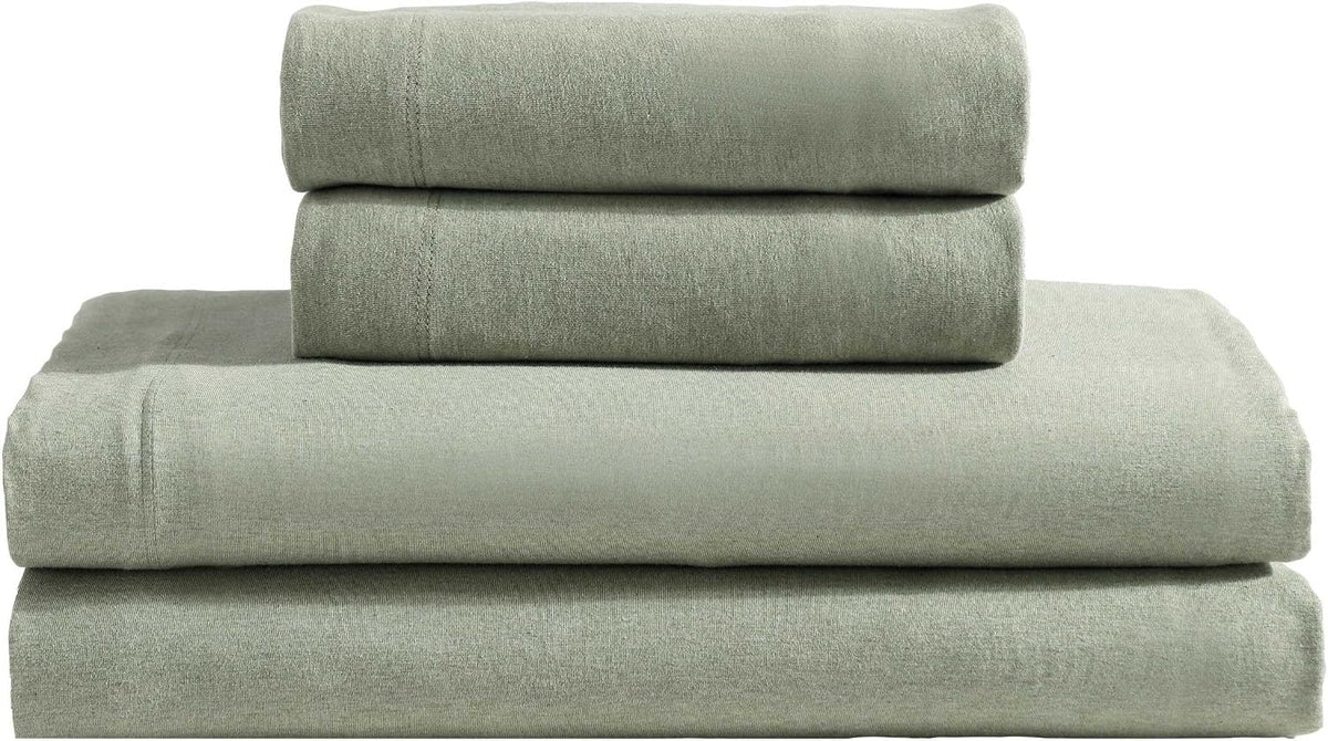 Calvin Klein - Queen Size Sheets Set, Naturally Soft Cotton-Blend Melange Jersey Bedding - Bed Sheets with Matching Pillowcases & Fitted Sheet (Modern Cotton Green)