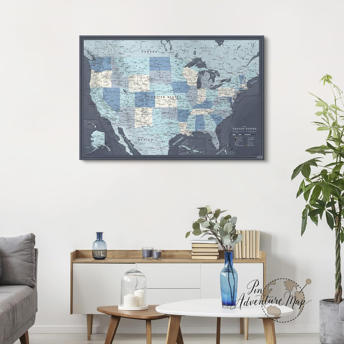 Detailed US Travel Map with Push Pins on Canvas - 35 x 24 by Pin Adventure map