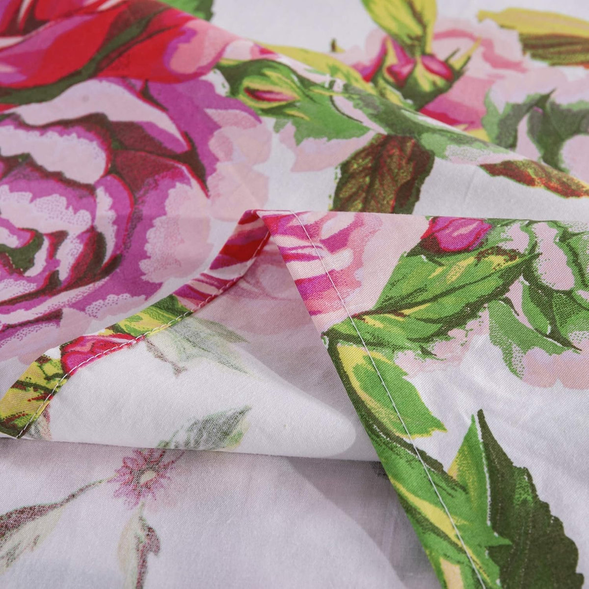 DaDalogy Bedding 10-Pieces Floral Bed in a Bag Set - Romantic Roses Lovely Blooming Pink Bedspread Fitted & Flat Sheets Set w/Throw Euro Sham Pillow Covers & Window Curtain Valance - Twin Size