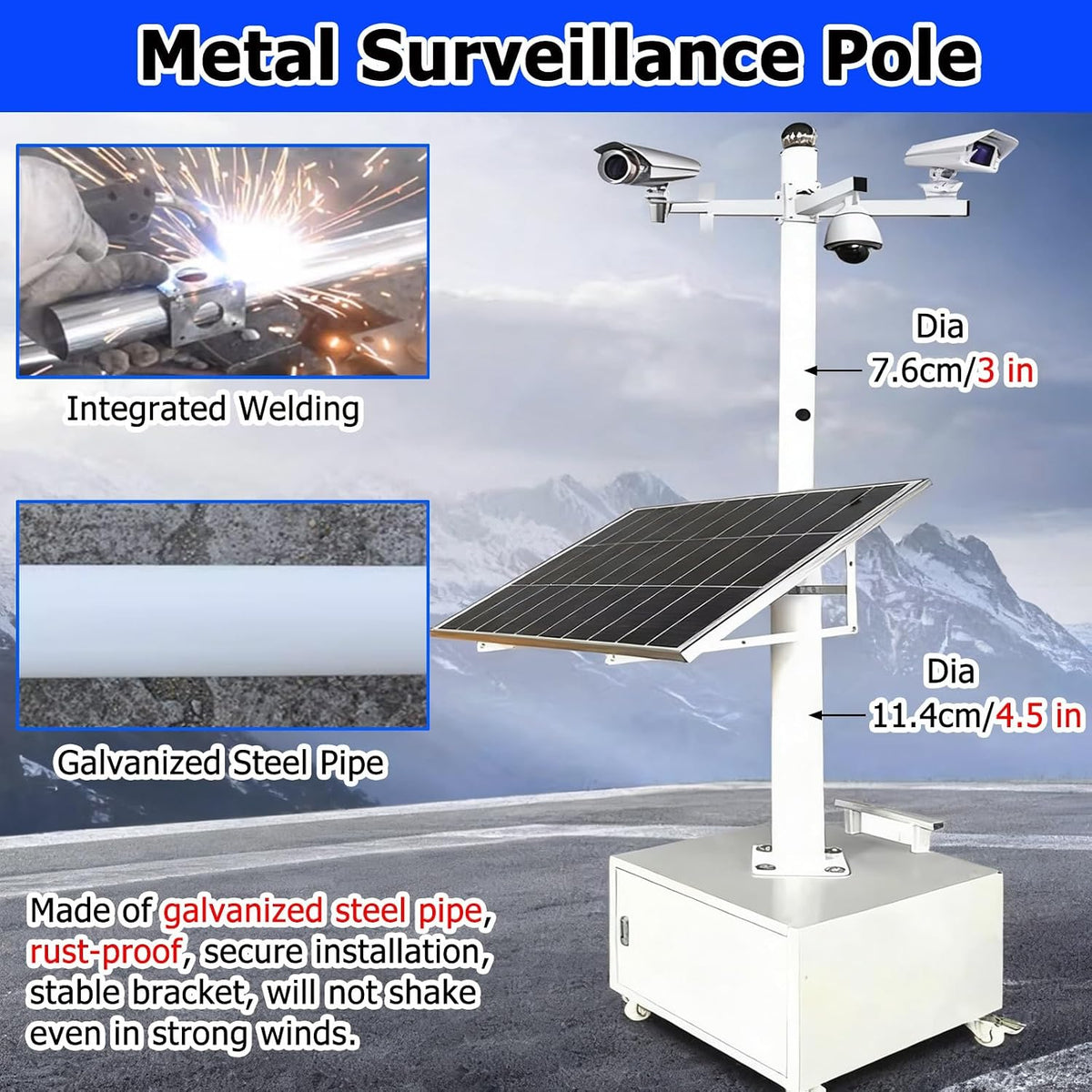 Mobile Security Camera Pole with 4 Casters，4m Extra-Long Universal CCTV Pole All-Weather Surveillance Pole Weatherproof Rustproof Easy to Assemble(Light Coffee,8 1/5 ft (2.5m) Pole)