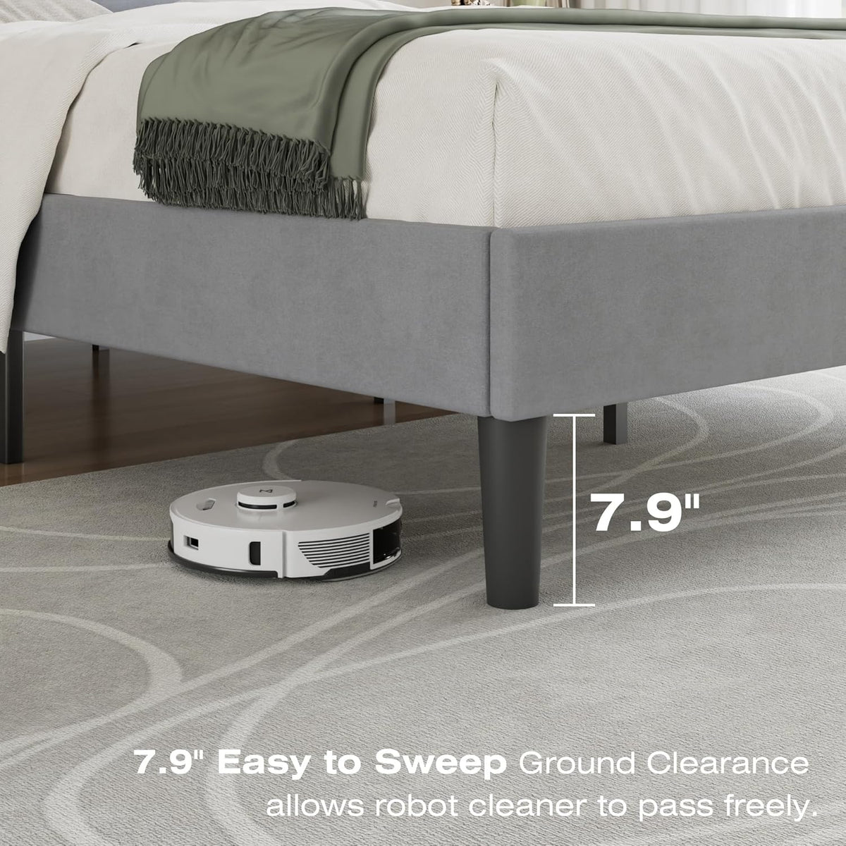 VECELO Full Bed Frame with Upholstered Headboard, Heavy-Duty Platform Bedframe with Strong Wooden Slats Support, No Boxing Spring Needed, Light Grey