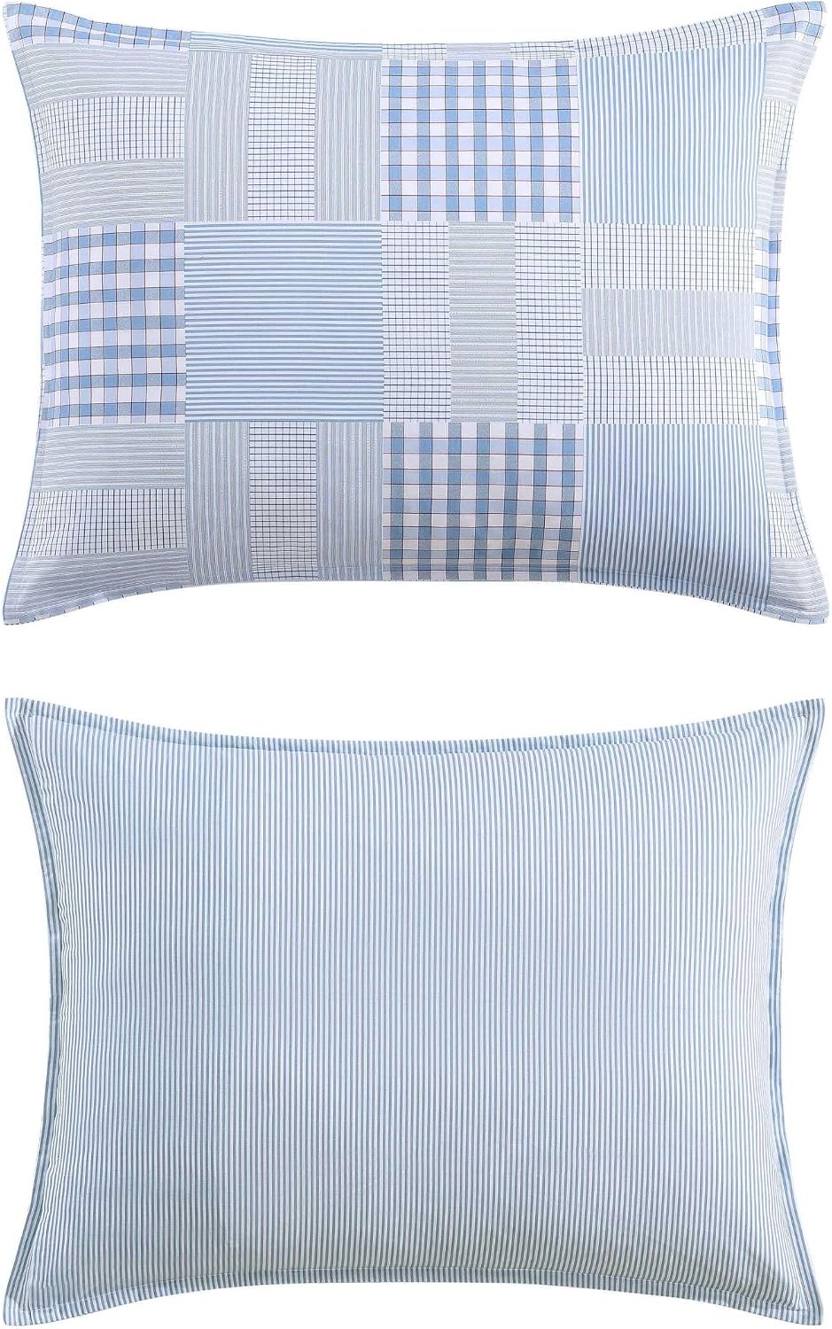Tommy Hilfiger - Full/Queen Comforter Set, Cotton Textured Bedding with Matching Shams, Medium Weight Bed Set, Oeko-TEX Certified (Hamptons Patchwork Blue)