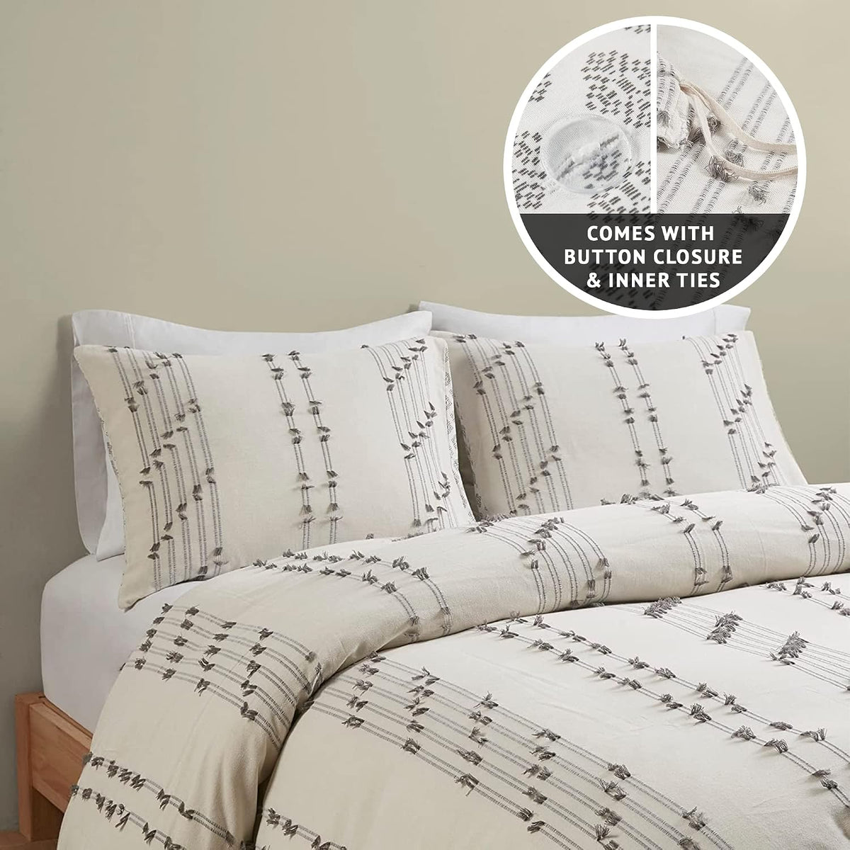 INK+IVY Cotton Duvet Cover King Size - 100% Cotton Duvet Cover Set, Boho Bedding Set for All Seasons Farmhouse Bedding Duvet & Sets with 2 Pillowcase, Jacquard Stripes, Ivory 3 Piece King/Cal King