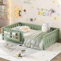Bellemave Twin Floor Bed with Rails and Slats, Twin Size Montessori Floor Bed with Bookshelf and Fence, Easy Assemble Montessori Beds Frame for Girls, Boys, Avocado Green