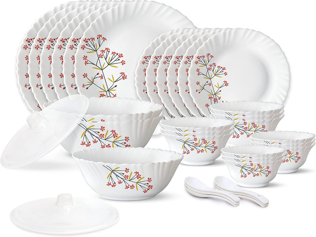 Borosil 19-Piece Opal Glass Dinnerware Set for 6 - Chip & Stain Resistant, Dishwasher & Microwave Safe