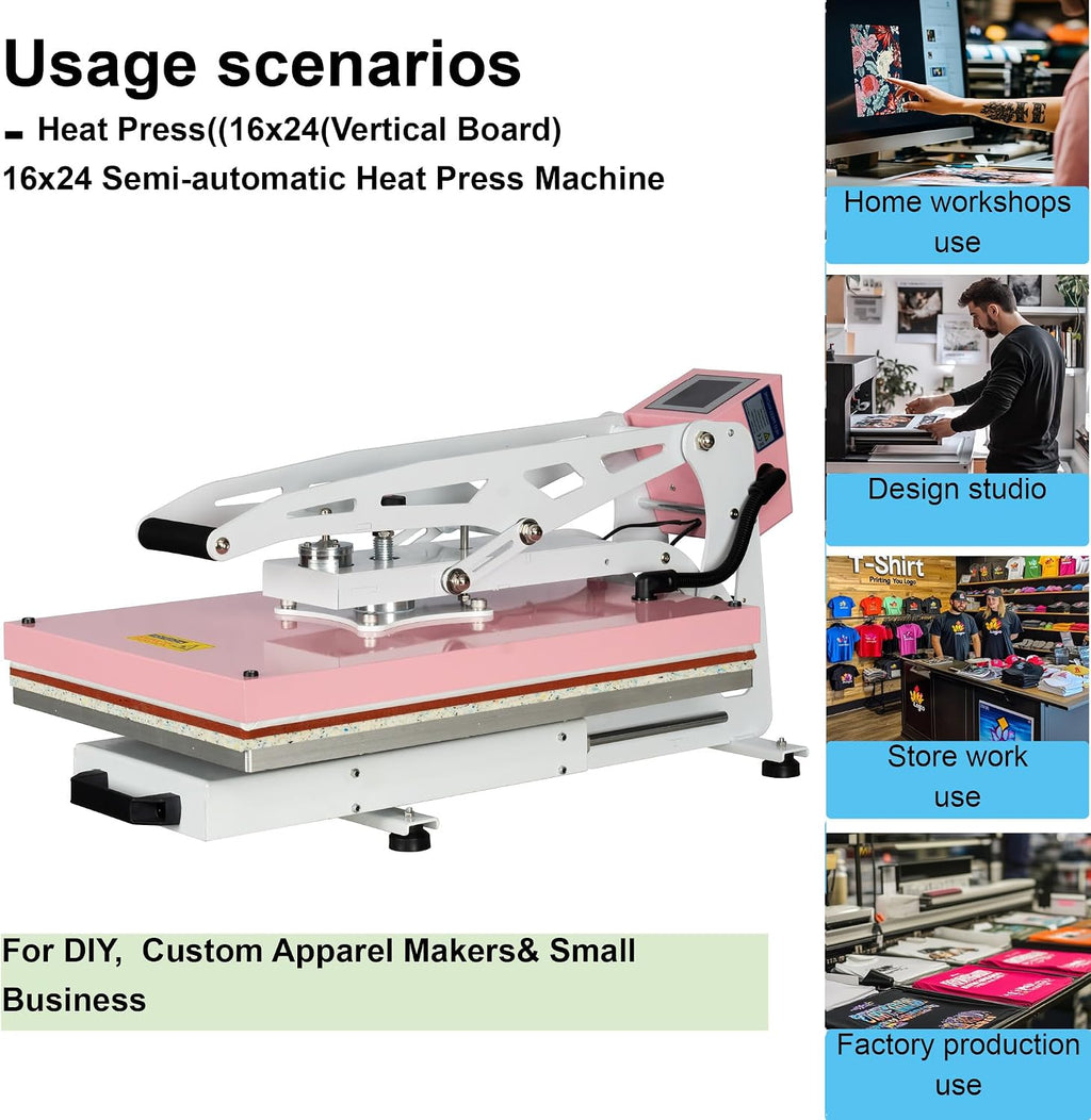 16' x 24' Slide Out Heat Press Machine for T Shirts, Clamshell Pull Out Platen, Industrial-Quality Digital Sublimation Printer for Heat Transfer Vinyl, DIY & Small Business (Pink, W16*L24)
