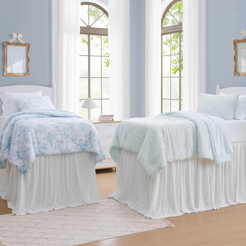 Laura Ashley - Twin Comforter Set, Soft & Reversible Floral Bedding with Bonus Bed Sheets & Pillowcases, 5 Piece Bed Set for Year Round Comfort (Delphine Saras/Sprig Blue)