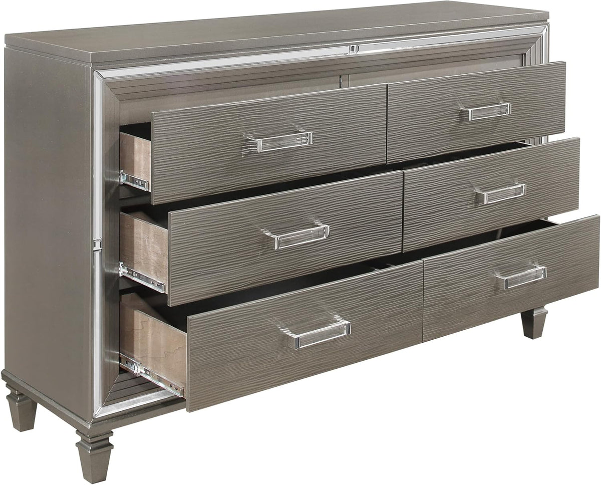 3pc LED Light Bedroom Set California King Size Platform Bed Upholstered Headboard Silver Gray Finish Wooden Furniture