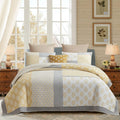PANGUSHAN Quilt Set King Size,100% Cotton Bedspread Quilt Bedding Set,Floral Patchwork Quilt Set for King Bed,Yellow/Grey/White Bed Spread,Lightweight Comforter Reversible Quilt,All Season,3 Pieces