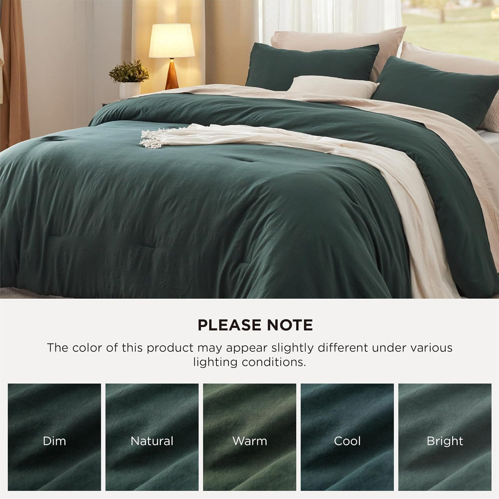 Bedsure Super King Plus Comforter Set, Forest Green Soft Prewashed Bedding for All Seasons, 3 Pieces GentleSoft™ Bed Set, 1 Lightweight Comforter (128'x120') and 2 Pillowcases (20'x36')