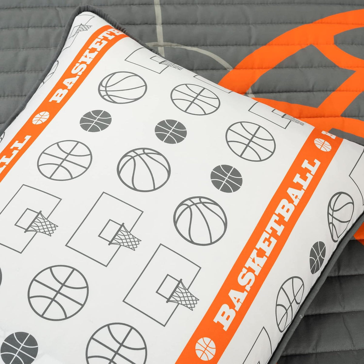 Lush Decor Basketball Game Reversible Oversized 5 Piece Quilt Set - Cozy & Soft Kids Sports Themed Bedding Set - Full/ Queen, Charcoal