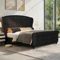 LUXOAK King Size Platform Bed Frame, Velvet Upholstered Sleigh Bed with Curved Headboard & Footboard, Deep Button Tufted, Wood Slats Support, No Box Spring Needed, Black