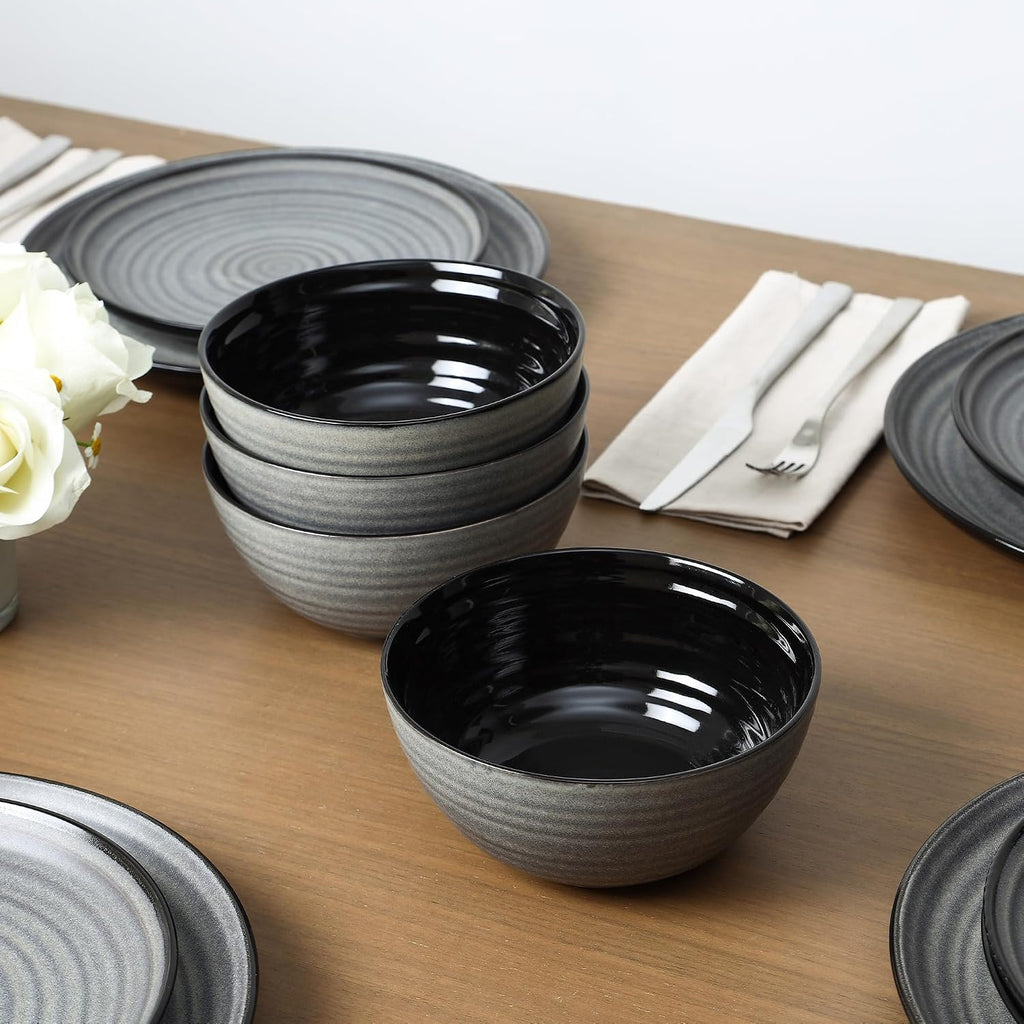 Stone Lain Dua 4-Piece Bowl Set Stoneware, Black