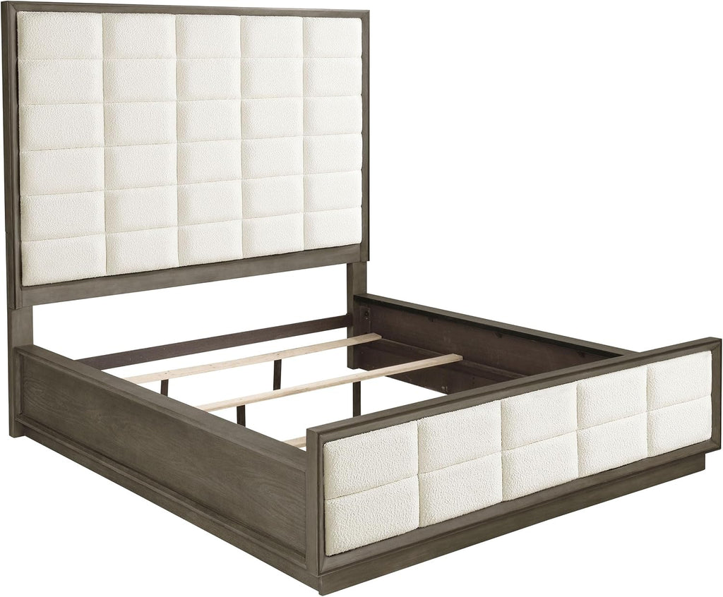Coaster Home Furnishings Durango Transitional 4-Piece Bedroom Set Boucle Upholstered California King Size Panel Bed Frame 80-inch Headboard Washed Oak 223271KW-S4