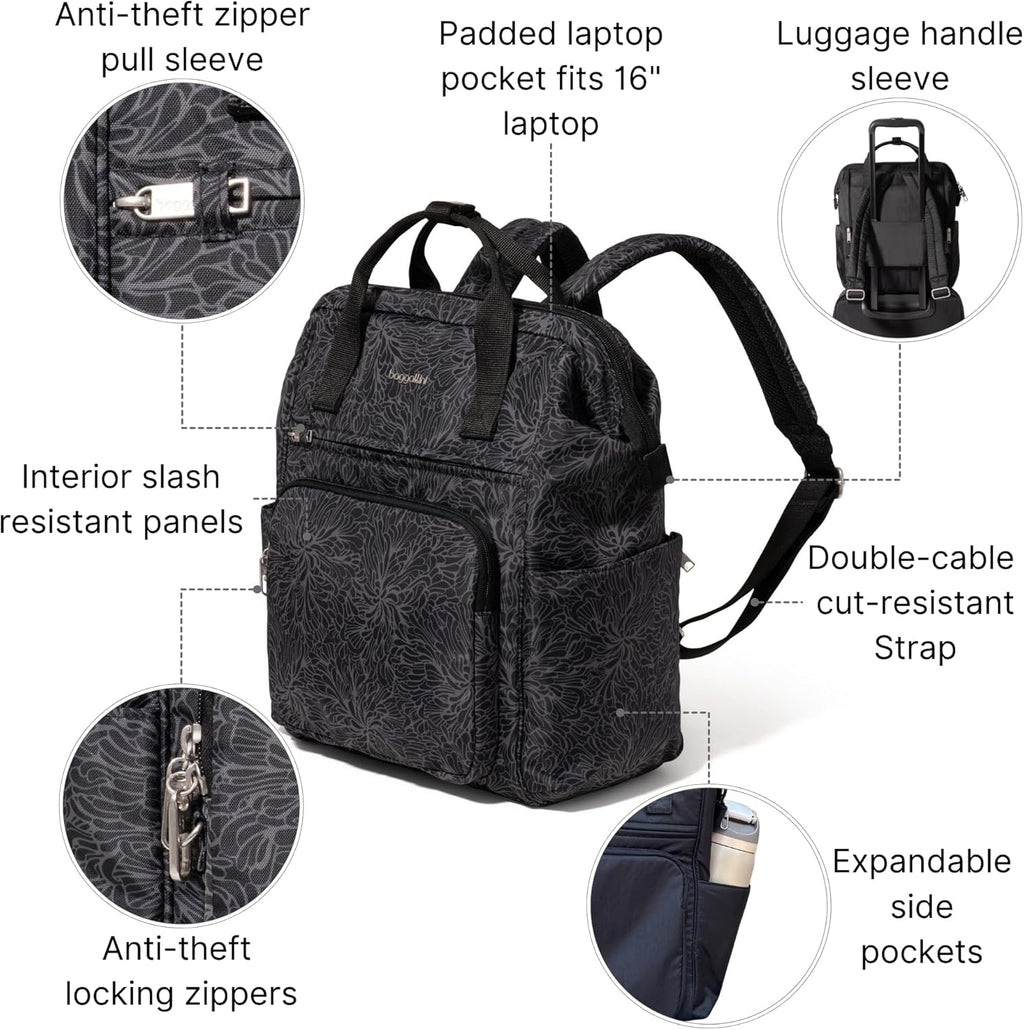 Baggallini Securtex Anti-Theft Windsor Backpack for Travel, Work & College, RFID & Locking Zipper, Up to 16' Laptop