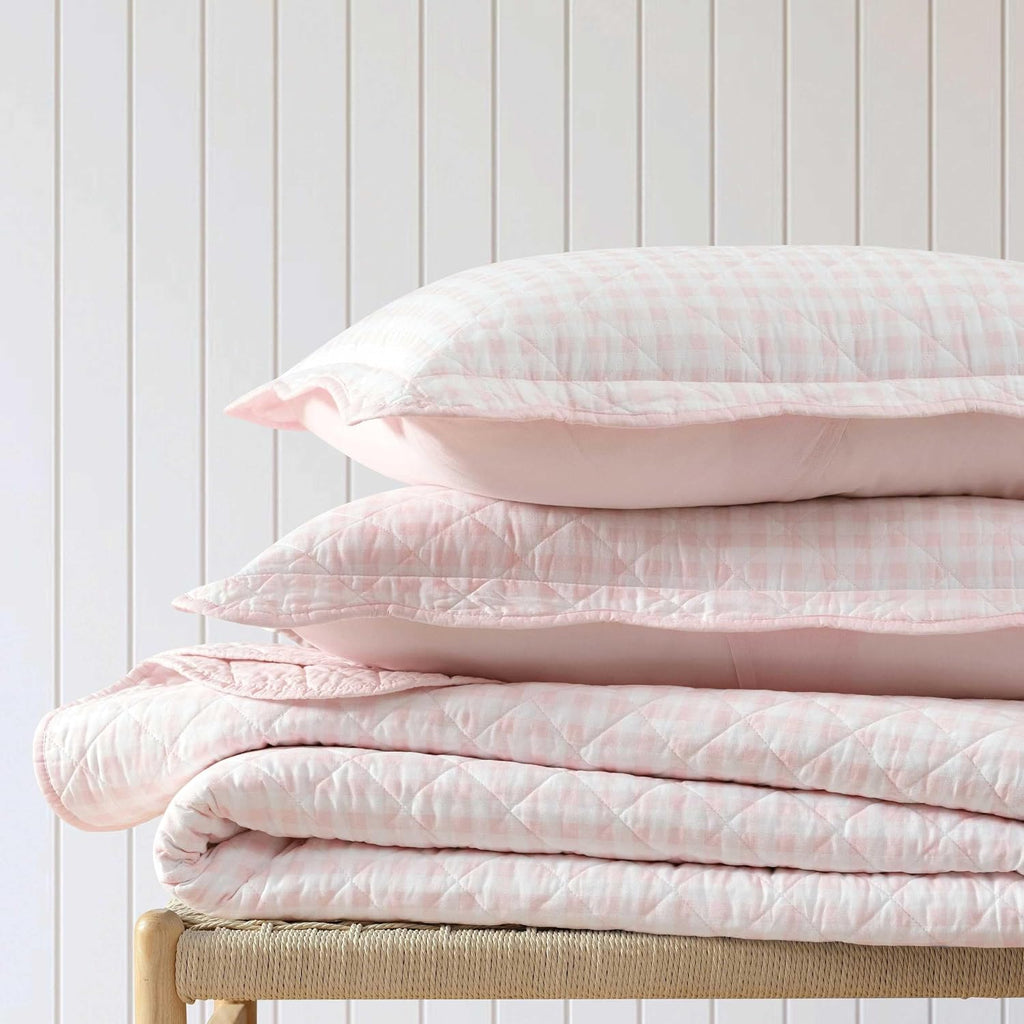 Martha Stewart - King Quilt Set, 100% Soft & Breathable Bedding with a Lightweight Feel for Year Round Comfort, 3 Piece Bed Set with Matching Pillowcases (Olivia Gingham Pink)