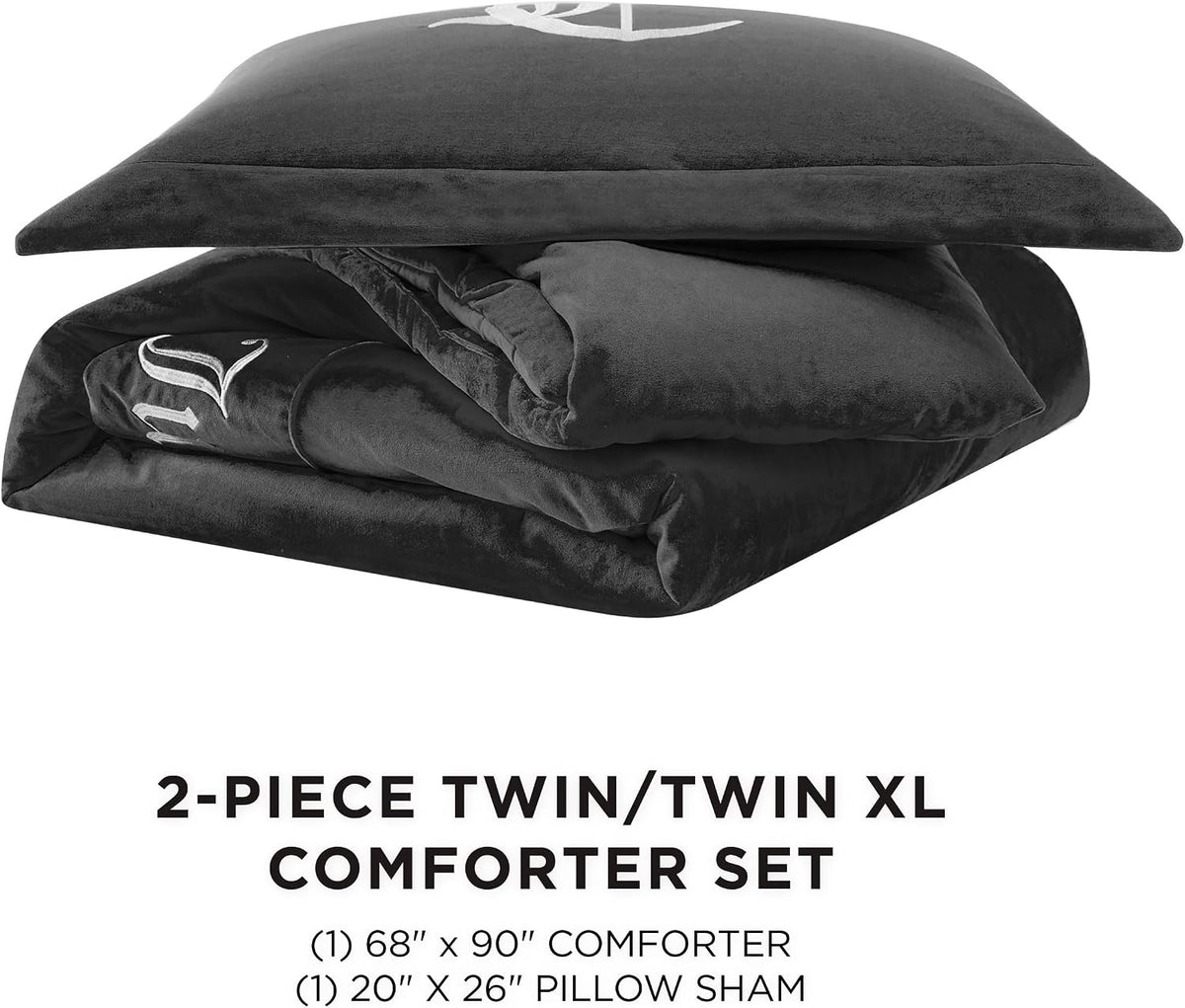 Juicy Couture - Comforter Set - Gothic Design Bedding - Twin/Twin XL - 2 Piece Set Includes (1) 90' x 68' Comforter and (1) 20' x 26' Sham - Wrinkle Resistant - Premium Bedroom Decor - Black