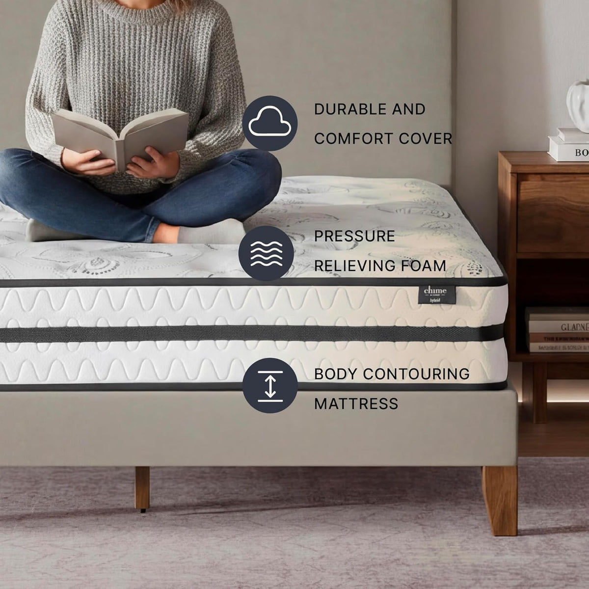 Signature Design by Ashley King Size Chime 10 Inch Medium Firm Hybrid Mattress with Cooling Gel Memory Foam for Pressure Relief, Fiberglass-Free, Mattress In A Box