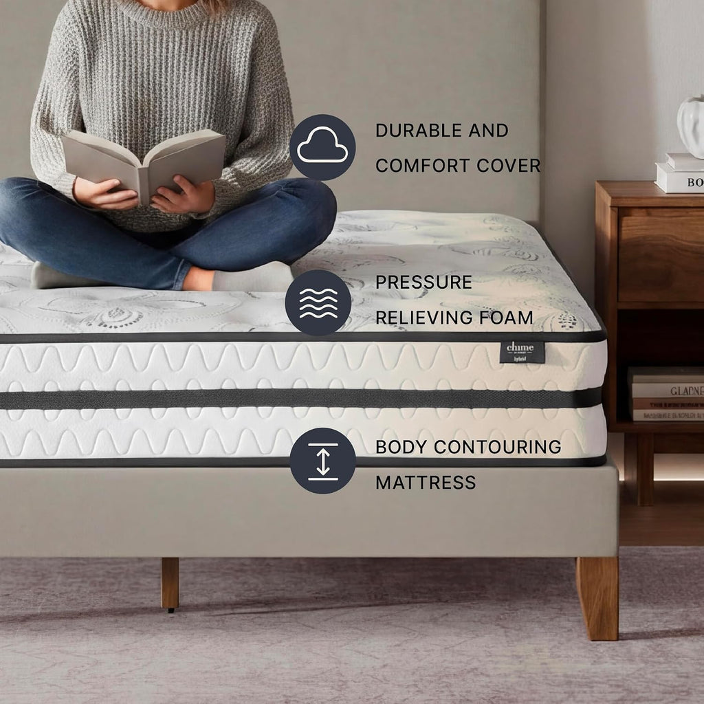Signature Design by Ashley Twin Size Chime 10 Inch Medium Firm Hybrid Mattress with Cooling Gel Memory Foam for Pressure Relief, Fiberglass-Free, Mattress In A Box