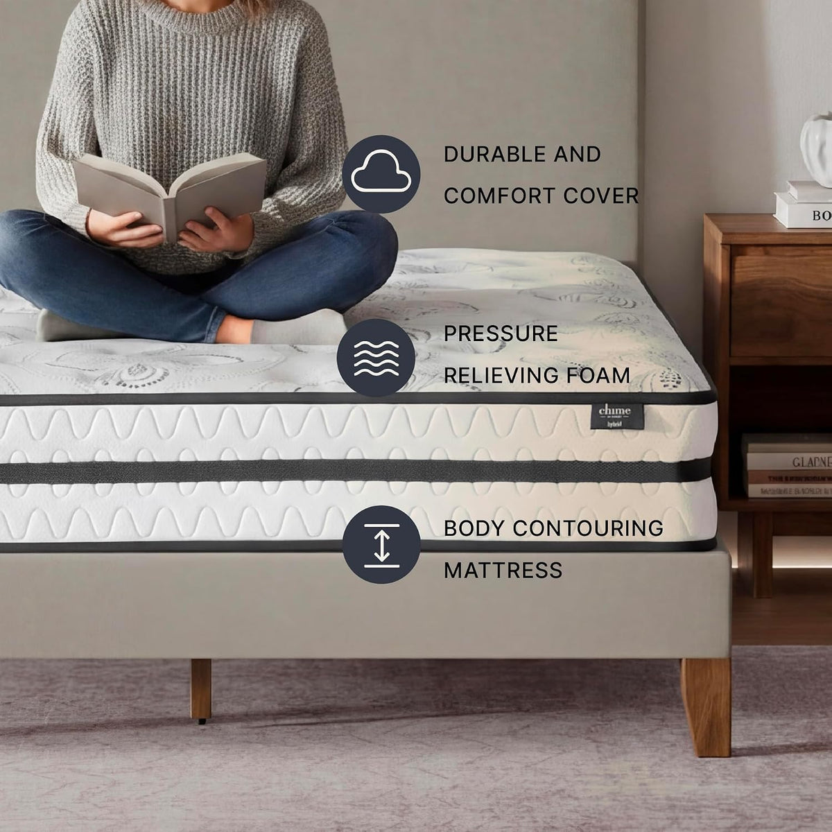 Signature Design by Ashley Twin Size Chime 10 Inch Medium Firm Hybrid Mattress with Cooling Gel Memory Foam for Pressure Relief, Fiberglass-Free, Mattress In A Box