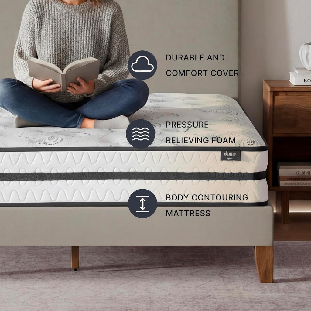 Signature Design by Ashley California King Size Chime 10 Inch Medium Firm Hybrid Mattresswith Cooling Gel Memory Foam for Pressure Relief, Fiberglass Free, Mattress In A Box