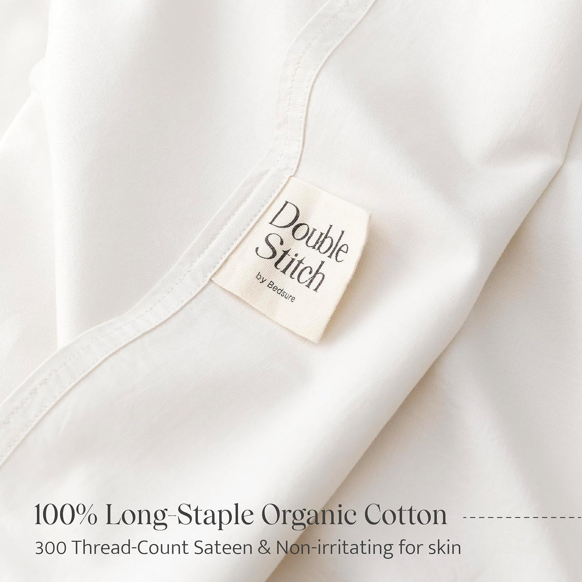 Double Stitch 100% Organic Cotton Sheets, Queen Sheet Set, GOTS Certified Long Staple Cotton Bedsheets, Luxury & Soft Hotel Bed Sheets with 16 inches Deep Pocket, Made in India Coconut Milk
