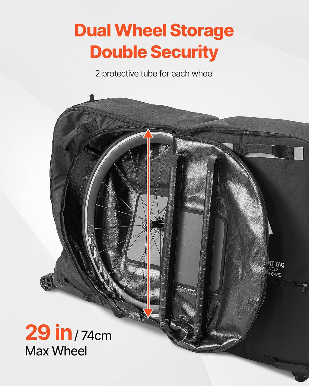 VEVOR Bike Travel Bag, Transport Universal Bicycle Storage Case Bag with TSA Lock, Support Plates, Protection and Fork Mount Stabilisation, Bicycle Case Max. Wheelbase 51 in for Airplane, Outdoor Use