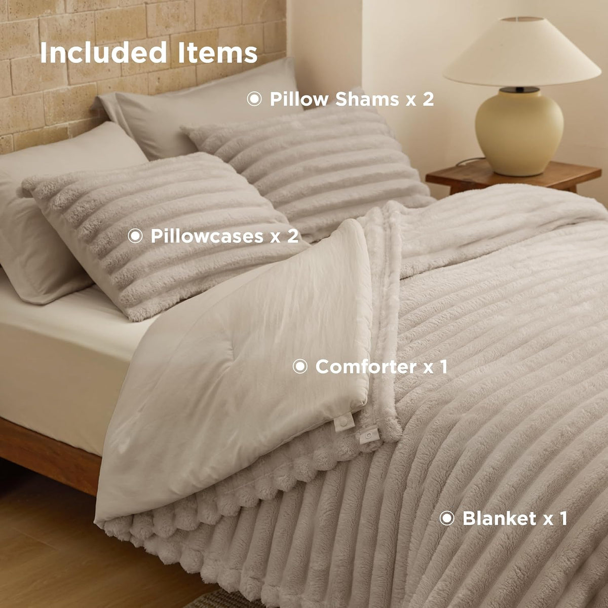 Bedsure Gentlesoft™ 2-in-1 Oversized King Comforter Set and Detachable Fluffy Blanket, Beige Bedding Set for All Season Use, Detachable Design for Space Saving (Includes 2 Pillow Shams, 2 Pillowcases)