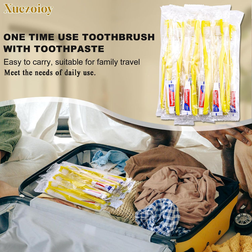 Disposable Toothbrushes with Toothpaste,1500 Pack Yellow Hollow Individually Wrapped Disposable Travel Toothbrushes Kit in Bulk for Homeless,Nursing Home,Hotel,Charity