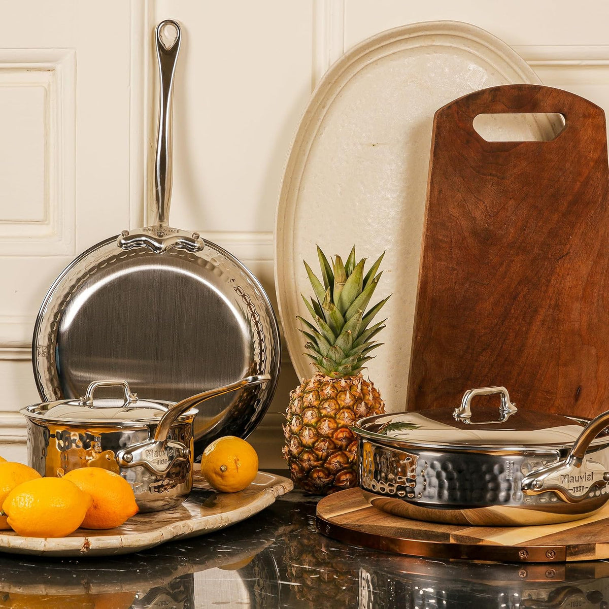 Mauviel M'ELITE Hammered 5-Ply Sauce Pan With Curved Lid, Cast Stainless Steel Handles, 0.8-Qt, Made In France