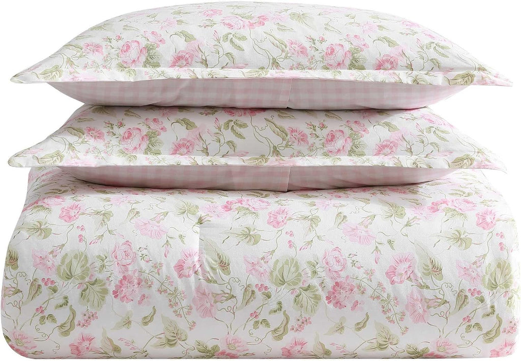 Laura Ashley – Queen Comforter Set, Soft Bedding with Matching Shams, Textured Floral Room Decor, College Dorm Room Essentials (Morning Gloria Pink)