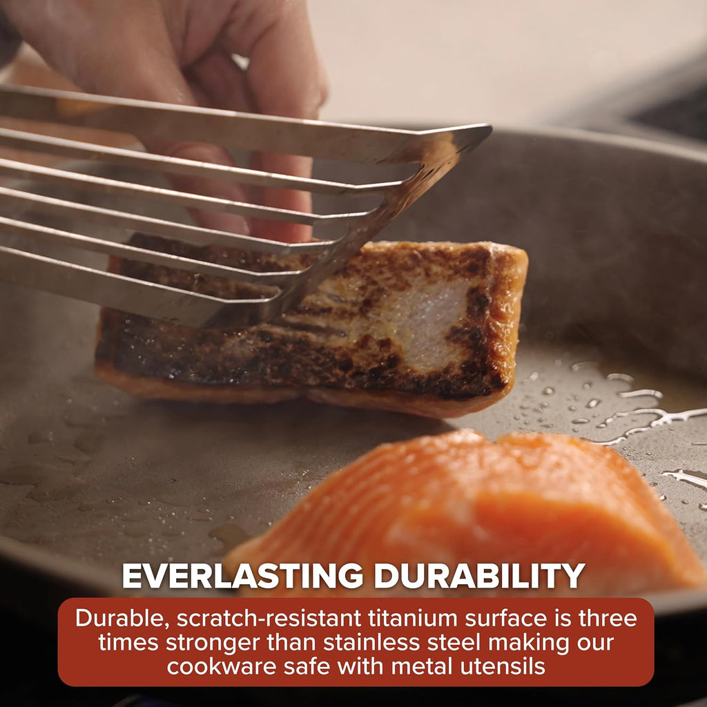 Viking PureGlide Pro 3-Ply Nonstick Sauté Pan with Lid, Made without PFAS, 4.5-Quart Induction Deep Frying Pan with Helper Handle, Metal Utensil Safe Titanium Nonstick Surface, Oven Safe to 600F