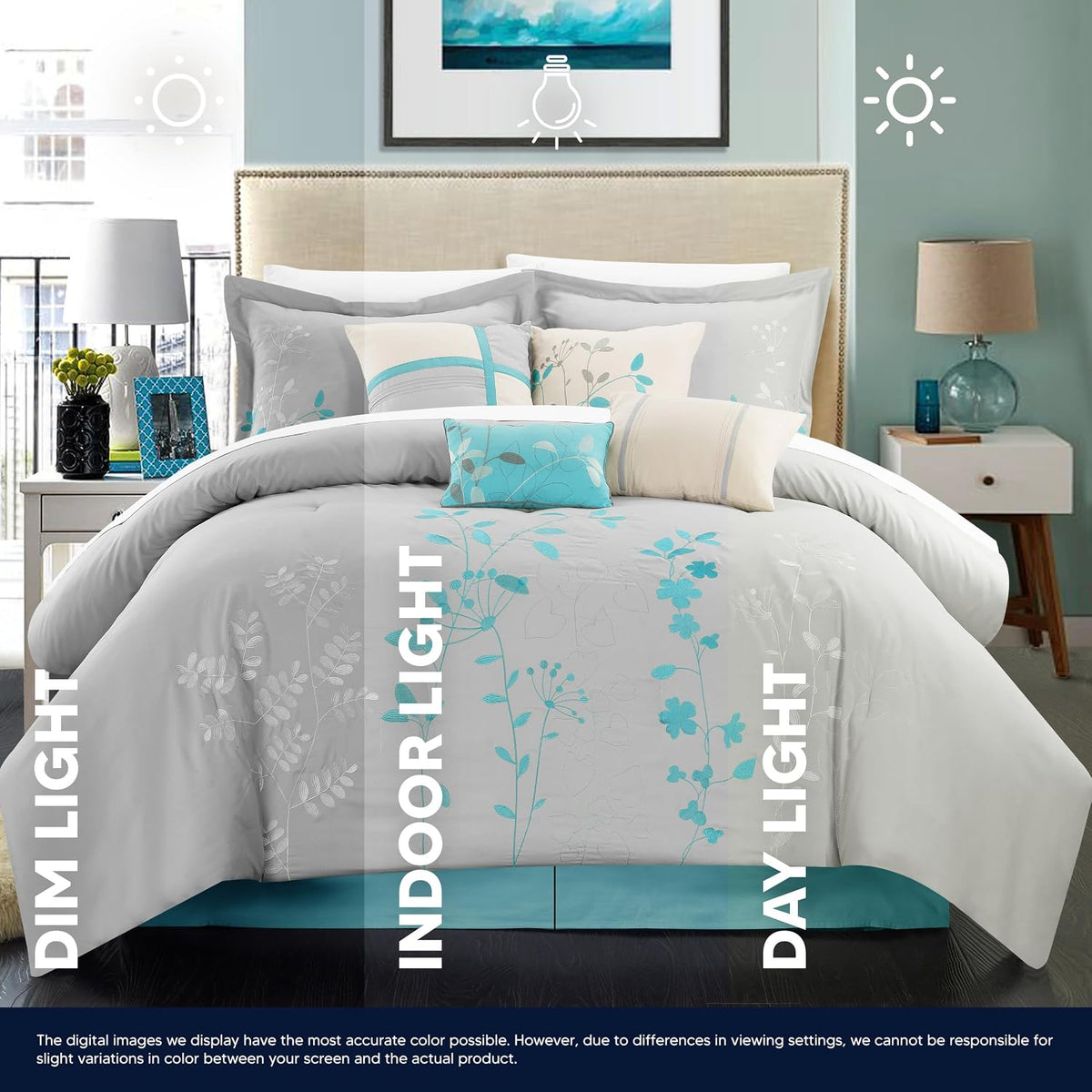 Chic Home 8 Piece Bliss Garden Comforter Set, King, Turquoise