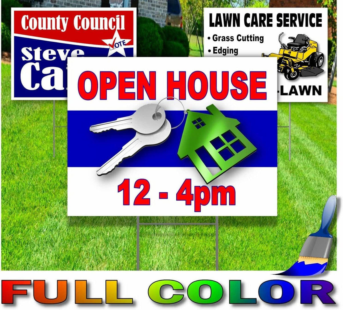 50 Pack Custom Printed Yard Signs 18x24 Full Color Custom Design 2 Sided Corrugated Plastic Metal H-Stakes Optional