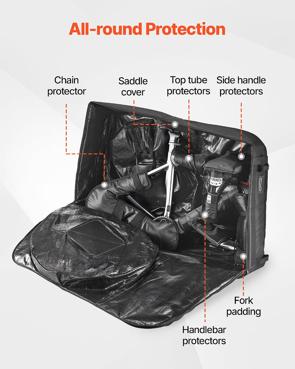 VEVOR Bike Travel Bag, Transport Universal Bicycle Storage Case Bag with TSA Lock, Support Plates, Protection and Fork Mount Stabilisation, Bicycle Case Max. Wheelbase 51 in for Airplane, Outdoor Use