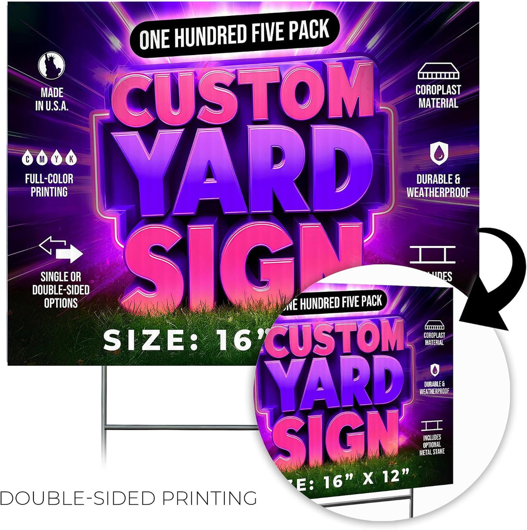 105 Pack, 16x12' Custom Yard Signs with Stakes, Personalized Double Sided Yard Signs Customizable Business Sign, Corrugated Lawn Sign for Outdoor