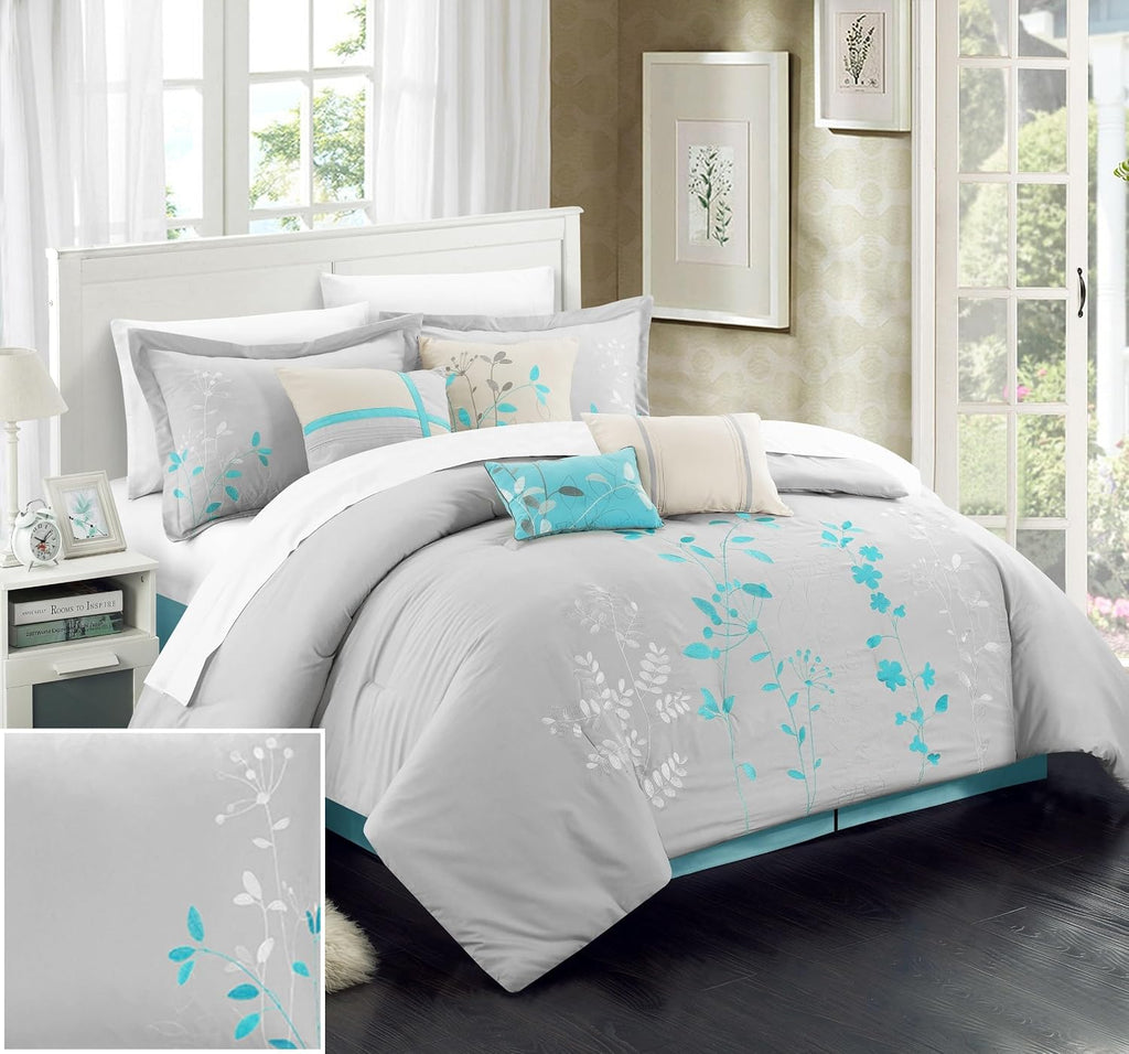 Chic Home 8 Piece Bliss Garden Comforter Set, King, Turquoise
