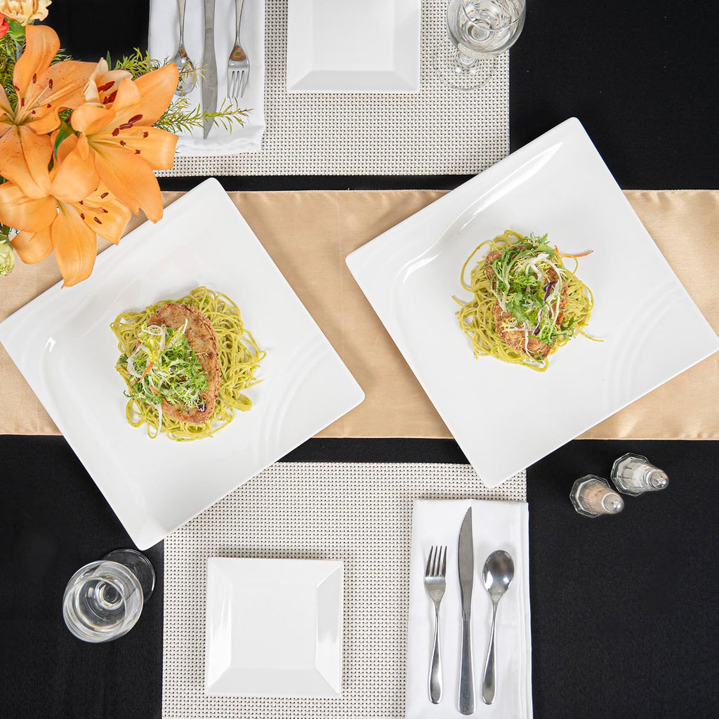 Restaurantware Voga 12 x 12 Inch Serving Plates 10 Square Pasta Plates - Premium Top-Rack DIshwashable White Melamine Serving Platters Serve Appetizers Or Desserts For All Occasions