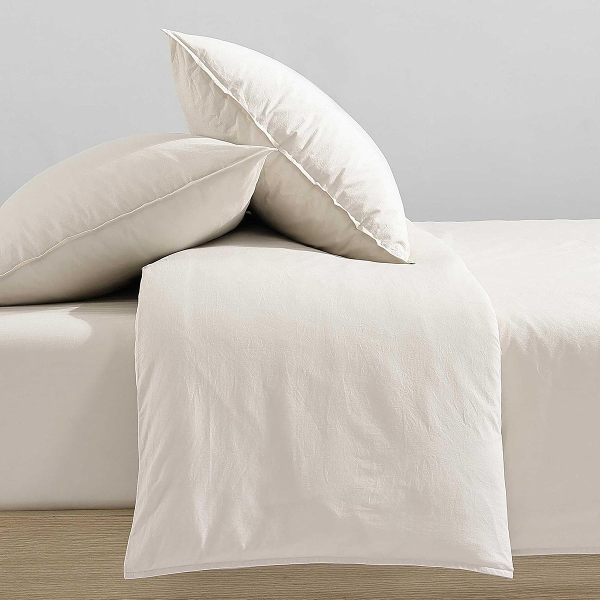Calvin Klein - King Comforter Set, Modern Cotton Washed Percale Bedding with Matching Shams, Oeko-Tex Certified (Washed Percale Light Beige, King)