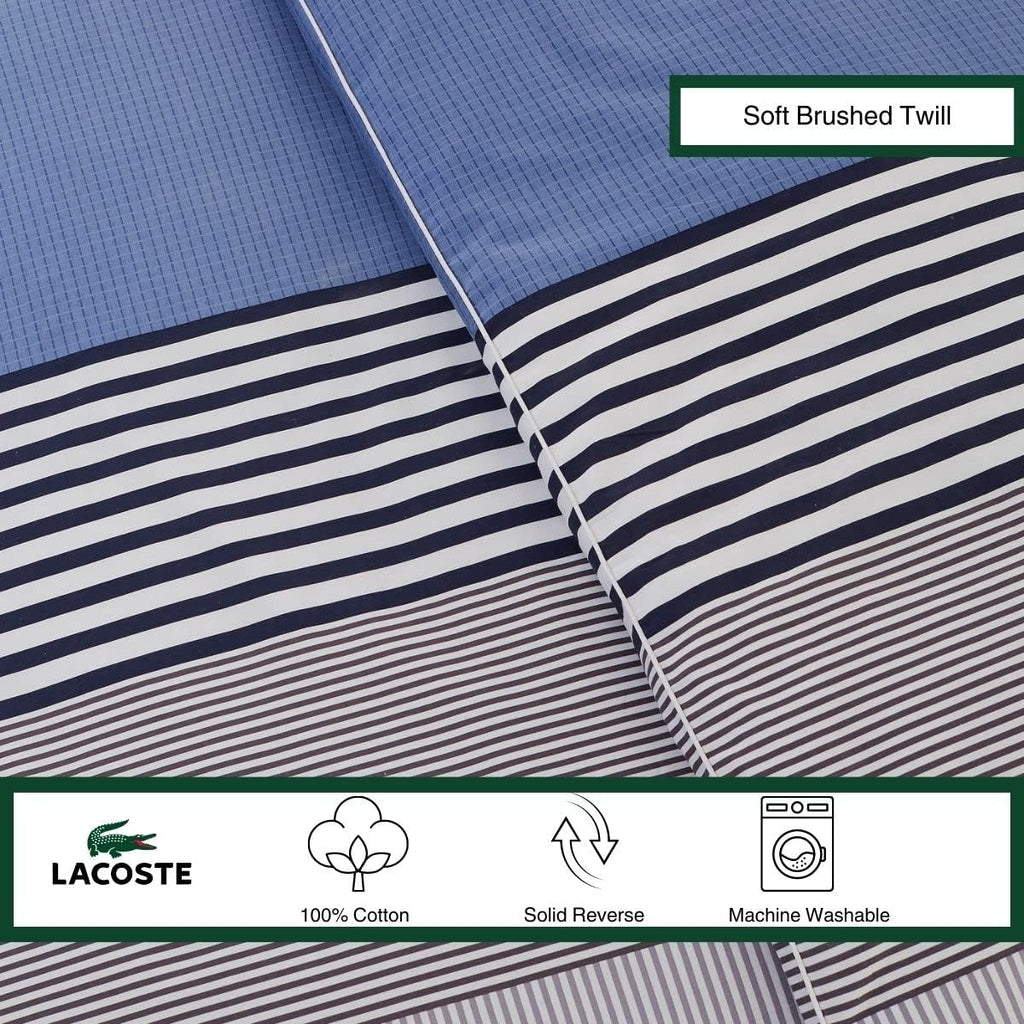 Lacoste Meribel 100% Cotton, 3-Piece Comforter Set, King, Blue