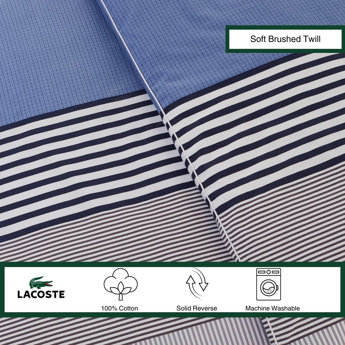 Lacoste Meribel 100% Cotton, 3-Piece Comforter Set, King, Blue