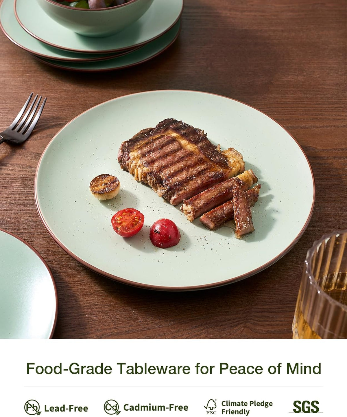 Famiware Venus Plates and Bowls Sets, 18 Pieces Stoneware Speckled Dishes Dinnerware Set for 6, Light Green - Microwave & Dishwasher Safe, Modern Minimalist, for Everyday Meals & Formal Dining