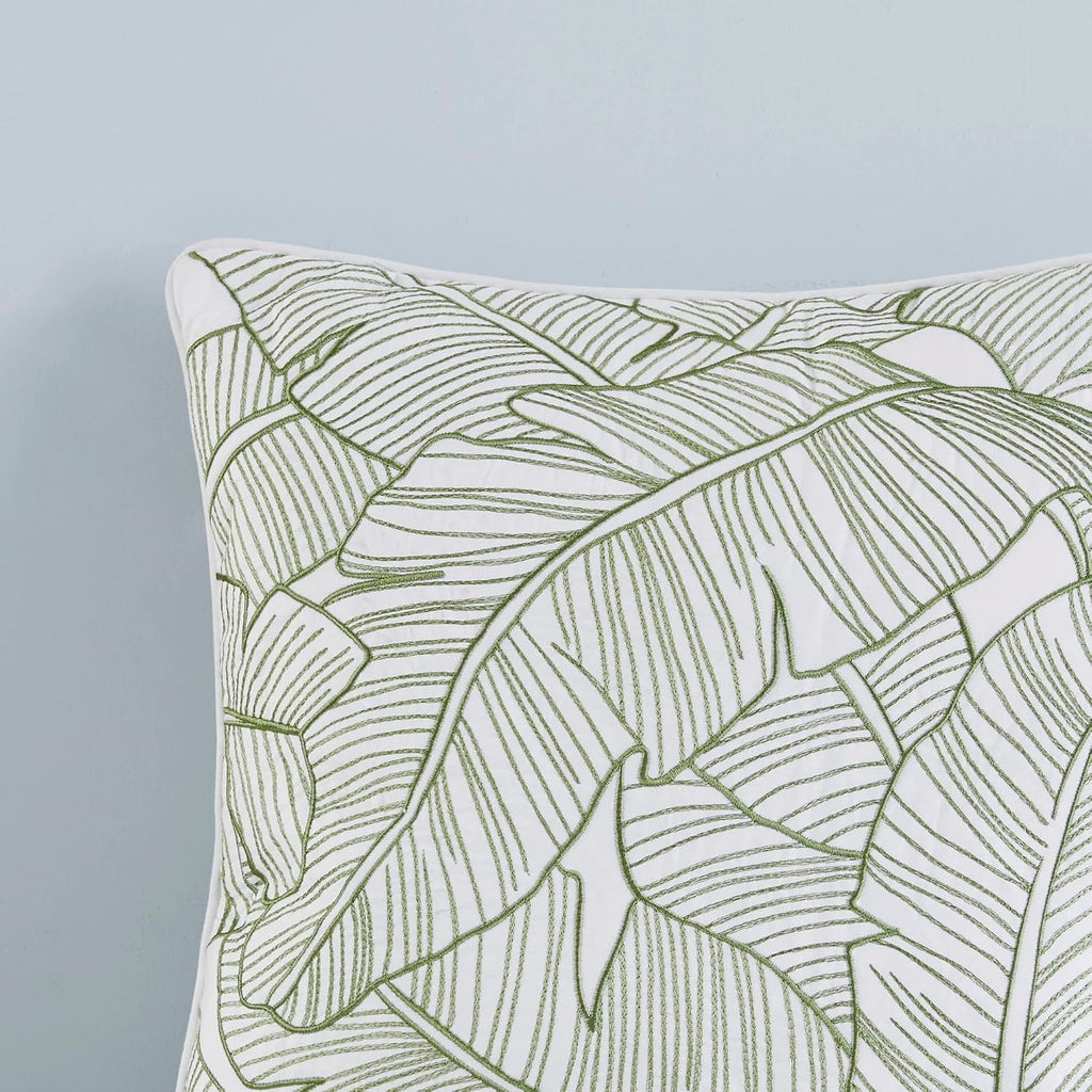 Harbor House Cozy Cotton Comforter Set - Coastal, All Season Down Alternative Casual Bedding with Matching Shams, Decorative Pillows, Lorelai, Monstera Leaf Green King(110'x96') 6 Piece