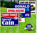 50 Pack Custom Printed Yard Signs 18x24 Full Color Custom Design 2 Sided Corrugated Plastic Metal H-Stakes Optional