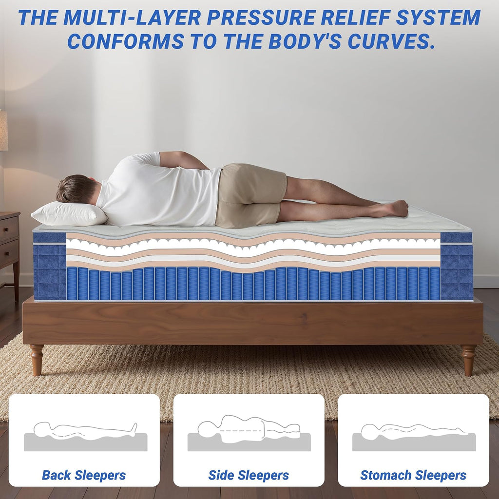 inight 12 Inch Queen Size Hybrid Mattress, Medium Firm Spine Alignment with Nebulign Foam & Silent Pocket Coils, Motion Isolation, Fiberglass Free, CFR 1633 Compliant