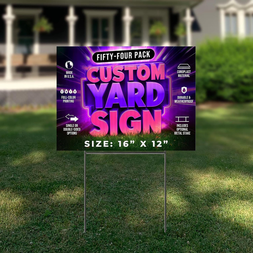54 Pack, 16x12' Custom Yard Signs with Stakes, Personalized Double Sided Yard Signs Customizable Business Sign, Corrugated Lawn Sign for Outdoor