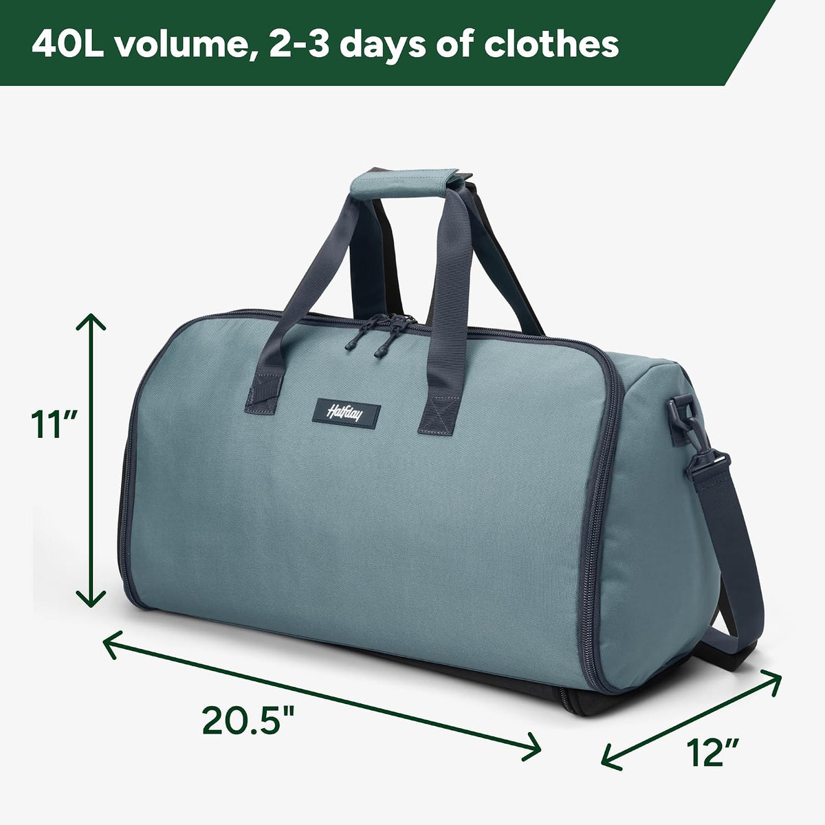 Halfday Convertible 2-in-1 Garment Duffel Weekender Bag 40L: Wrinkle-Free Travel (Hanging Suit Compartment, Shoe Pockets, Trolley Sleeve), Durable & Water-Resistant Carry-on, Coast